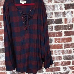 Blue and red flannel long sleeve shirt
